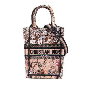 Dior Book Tote Vertical Bag Shoulder Rose Pink Poudre Brown Canvas